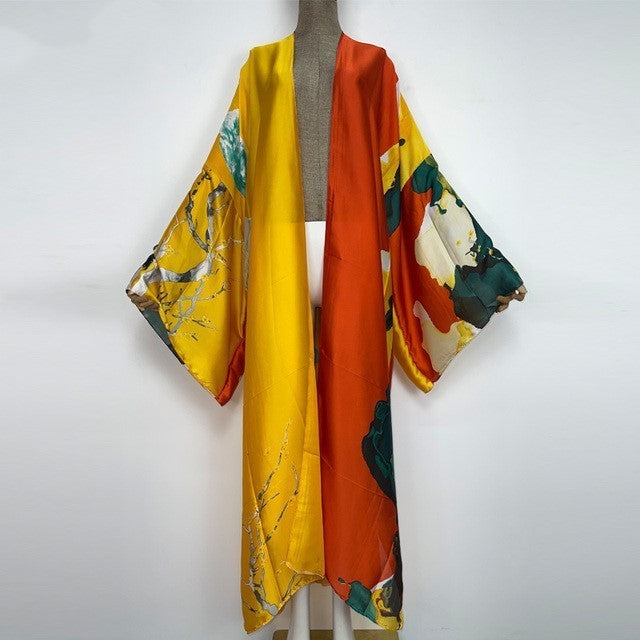 Kimonos Verano Women Print Long Sleeve Cardigan Fem Dress