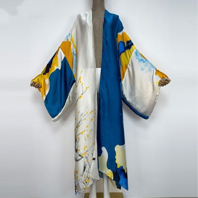 Kimonos Verano Women Print Long Sleeve Cardigan Fem Dress
