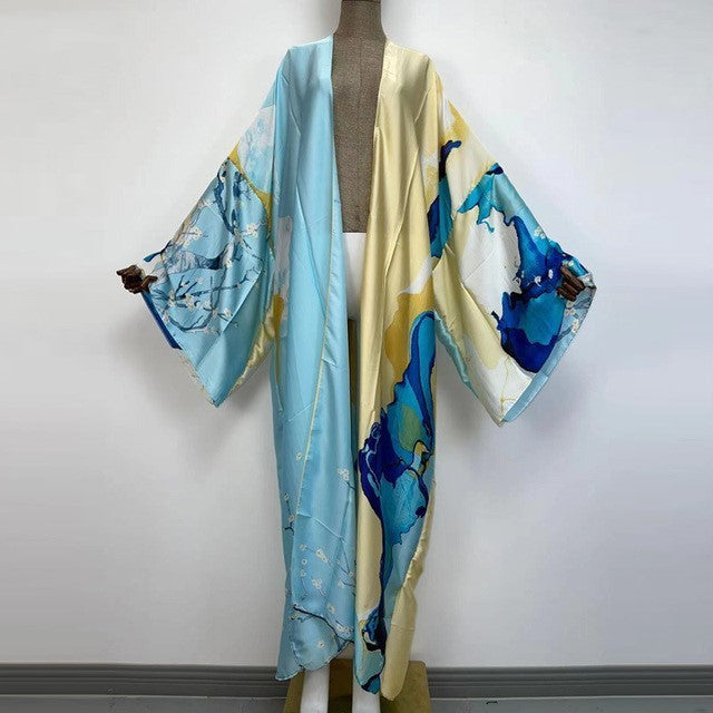 Kimonos Verano Women Print Long Sleeve Cardigan Fem Dress