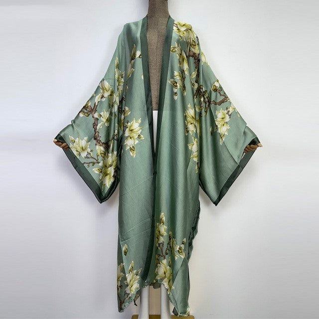 Kimonos Verano Women Print Long Sleeve Cardigan Fem Dress
