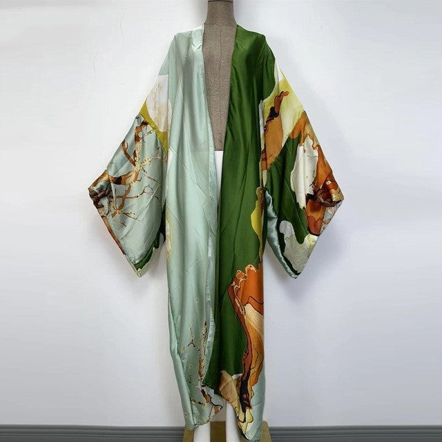 Kimonos Verano Women Print Long Sleeve Cardigan Fem Dress