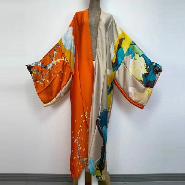 Kimonos Verano Women Print Long Sleeve Cardigan Fem Dress