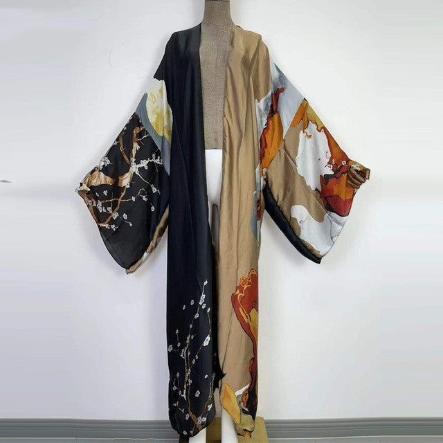 Kimonos Verano Women Print Long Sleeve Cardigan Fem Dress