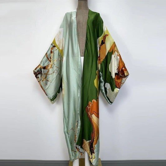 Kimonos Verano Women Print Long Sleeve Cardigan Fem Dress